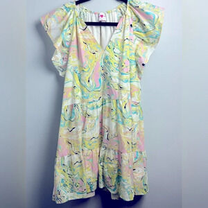 Buddy Love The Ronnie mini dress Ruffle Tie dye Citron Marble print size Small